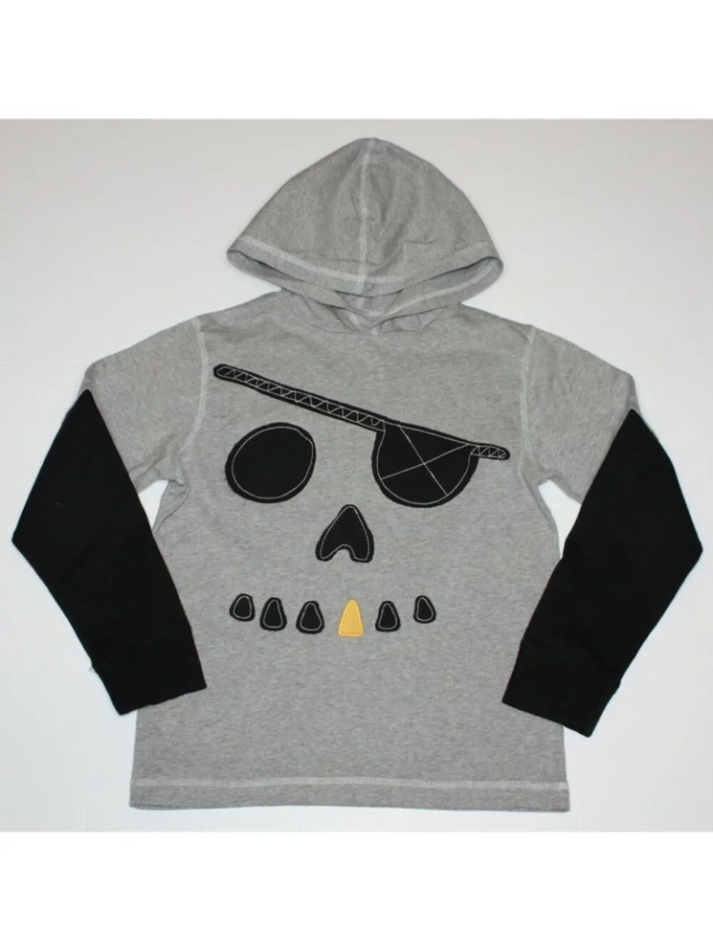 Gymboree Junior Linebacker Boy's Hooded Pirate Skull Double Sleeve Top Shirt 8